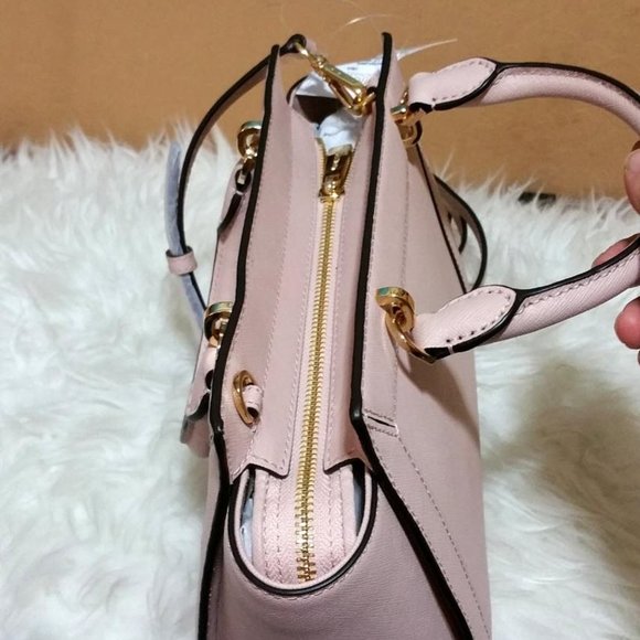 MICHAEL KORS vanilla gold Tina Messenger tote Leather Satchel Bag Vivianne NWT - Picture 6 of 11